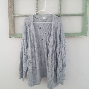 Gray embellished loose knit cardigan